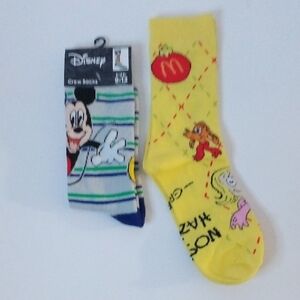 Disney Bright Yellow & Blue Striped Cartoon Crew Socks